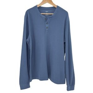 SONOMA Goods for Life Mens Long Sleeve Waffle Knit Henley Shirt Blue XL‎